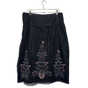 HazelHaze Sheer Embroidered Maxi Skirt Women M Black Lined Whimsical Fairy